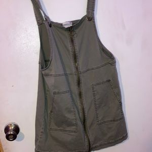 cute denim zip up earth green overall dress.